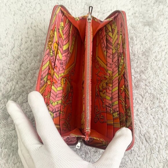 ❤HERMES Azap long silk in Veau Epsom Round-Zip-Wallet salmon pink/Silver Metal❤ - Picture 4 of 12
